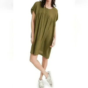 Madewell Shirred Easy Dress in Desert Moss Green
